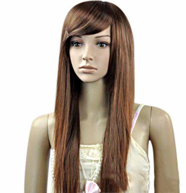 Golden Brown Long Straight Wavy Full Bang Wig