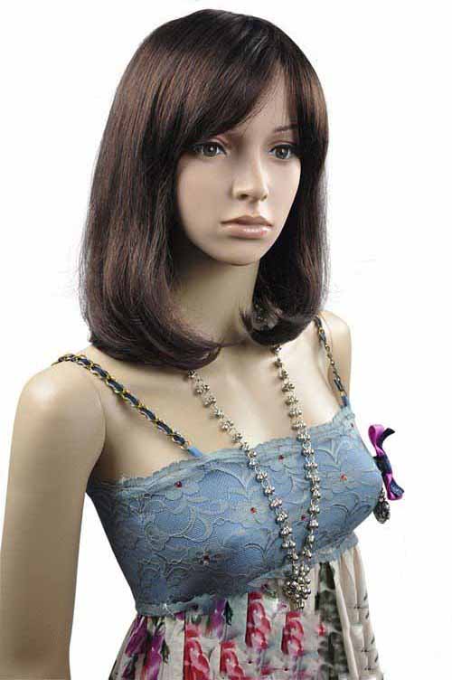 Dark Brown Shoulder-length Short Wavy Full Bang Wig