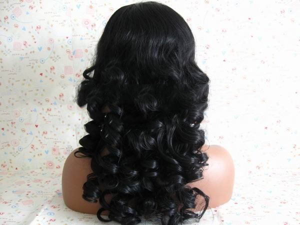 Black Long Curl Lace Front Indian Remy Synthetic Wigs