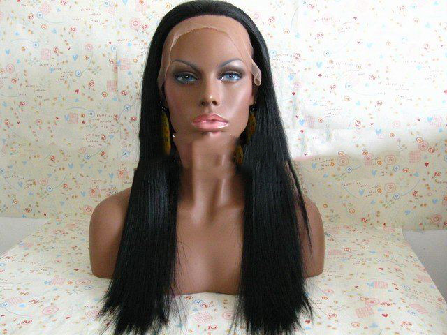 Black Long Straight Lace Front Indian Remy Virgin Synthetic Wigs