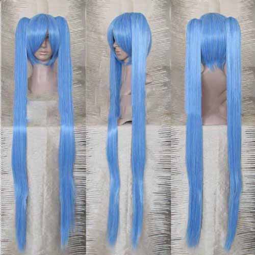 Long Full Bang White Blue Ponytails Cosplay Wig