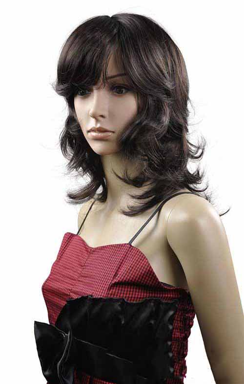 Dark Brown Curl Short Scroll to Send Inclined Bang Synthetic Wigs