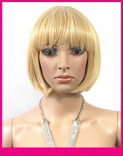The Gold Color Neat Bang Short Straight Synthetic Hair