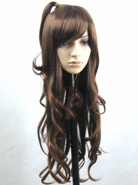Women's Brown Neat Bang Fashion Long Curl Full Lace Synthetic Wigs