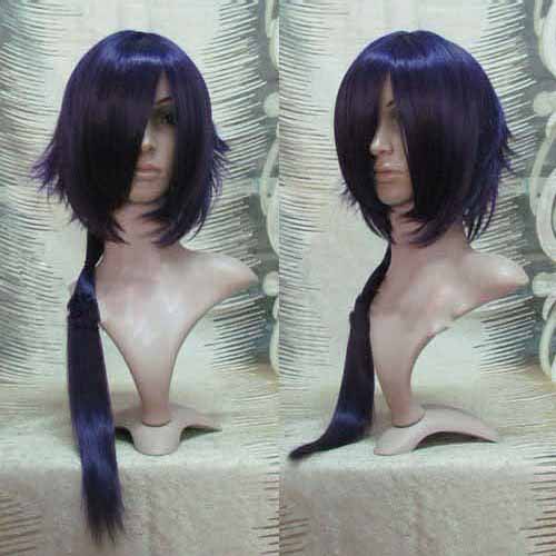 Purple Black Synthetic Short Saitou Hajime Cosplay Wig With Two Straight Tails