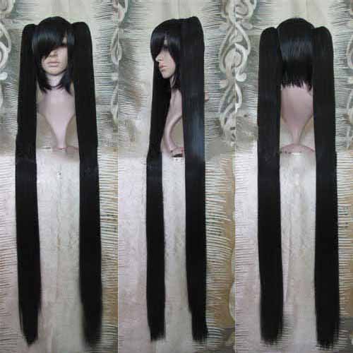Black Straight Long Synthetic Vocaloid Hatsune Miku Cosplay Wig