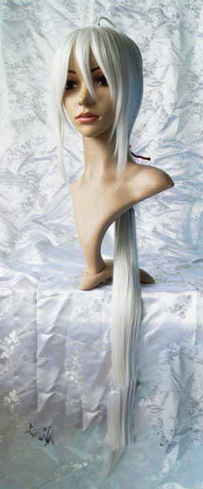Long Single Pig Tail Full Bang Gin Mixed White Cosplay Wig