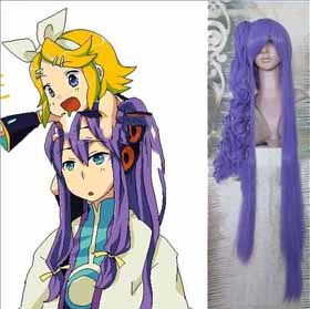 Full Bang Long Straight with Curly Pony Tail Purple for Halloween Cosplay Wig