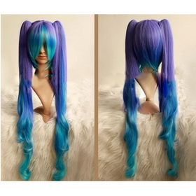 Long Spilt Type for Halloween Two Clip-on Pony Tails Colourful Cosplay Wig