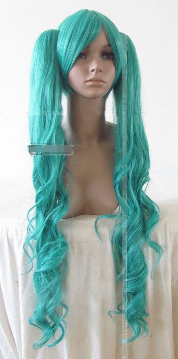 Non-Remy Long Wavy Light Green Cosplay Party Hair Wig