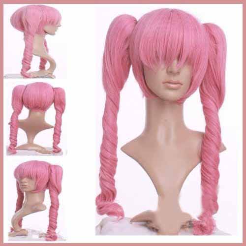 Red & Pink Synthetic Full Head Anime Cosplay Wig with 2 Clip On Ponytail