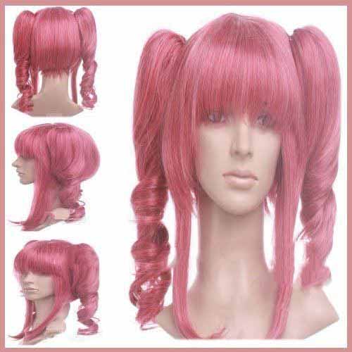 Fashion Red Synthetic Anime Cosplay Wig with Two Clip On Ponytail