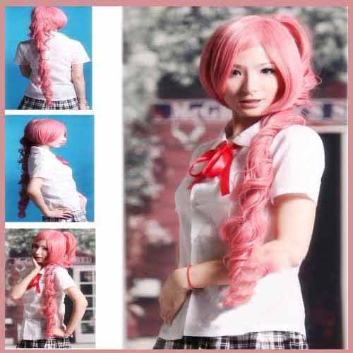 Fashion Full Head Long Pink Synthetic Anime Cosplay Wig