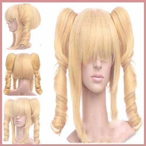 Fashion Blonde Synthetic Anime Cosplay Wig with Two Clip On Ponytail