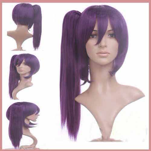 Long Purple Synthetic Anime Cosplay Wig with One Clip On Ponytail