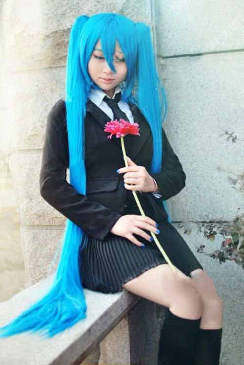 Miku Dark Blue Ponytail Cosplay Wig