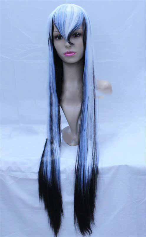 Long Mixture Color Black White Blue Straight Cosplay Wig