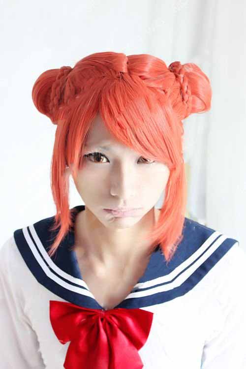 Synthetic Full Lace Gintama Kagura Pumpkin Orange with Buns Cosplay Wig