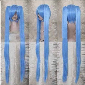Miku White Blue Non-Remy Ponytails Cosplay Wig