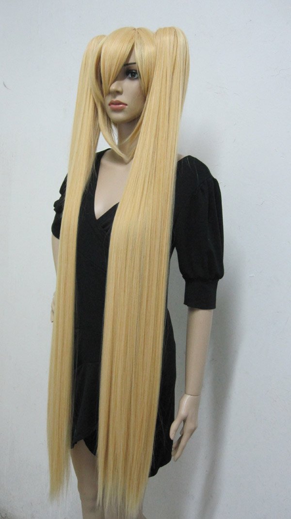 Anime Cos Long Straight Khaki Miku 2 Ponytail Synthetic Costume Wig