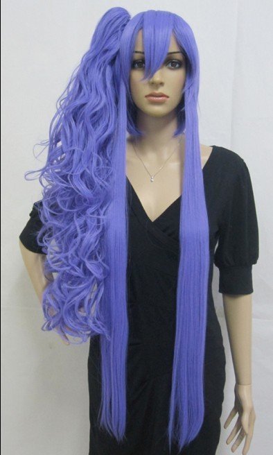 Anime Cos Long Purple Straight with Ponytail Curly Synthetic Costume Wig