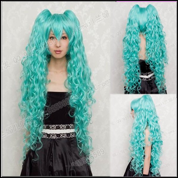 Green Vocaloid Miku Long wavy Heat-resistant Costume Wigs
