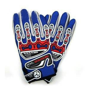 Blue Leather Full Mittens Cycling Gloves