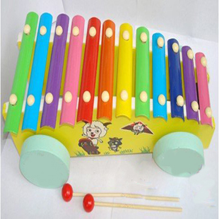 Wooden Pull Cart Train Hand Knocks Xylophone Twelve Musical Notes