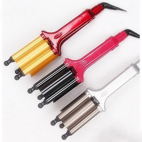 Ceramic Triple Barrel Waver Quikly Heaten Up Rubberized Handle and Thumb Press Hair Curler
