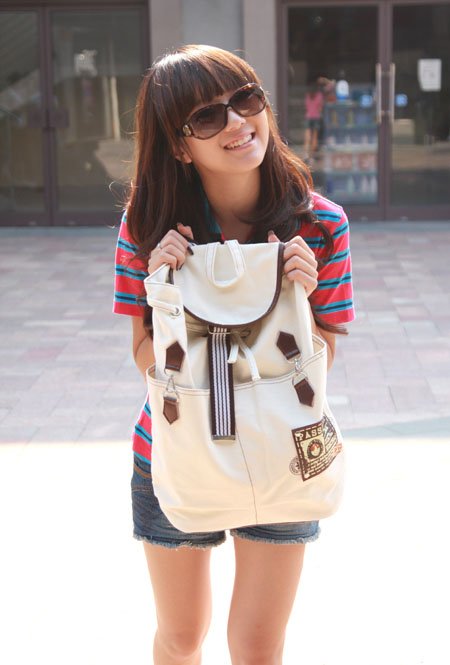 Ladies' Beige Sleek Design Canvas Hiking Backpacks