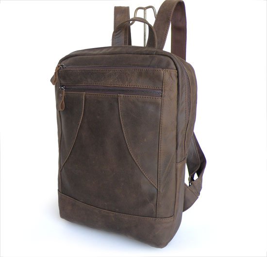 Genuine Leather Light Brown Square Shape Hiking Backpacks