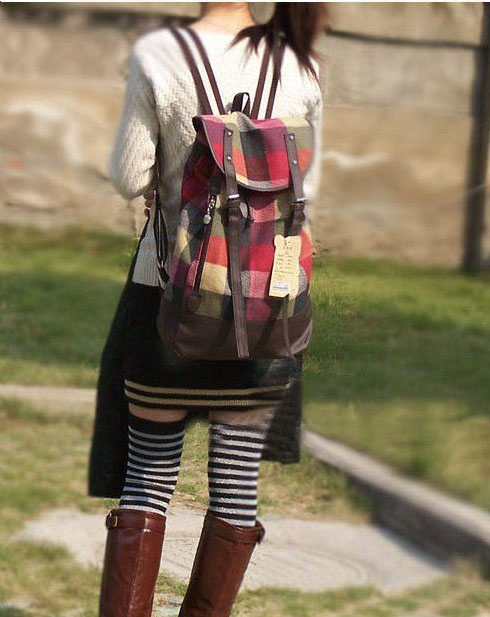 Lattice Nylon & Polyester With Many Buttons School Backpacks