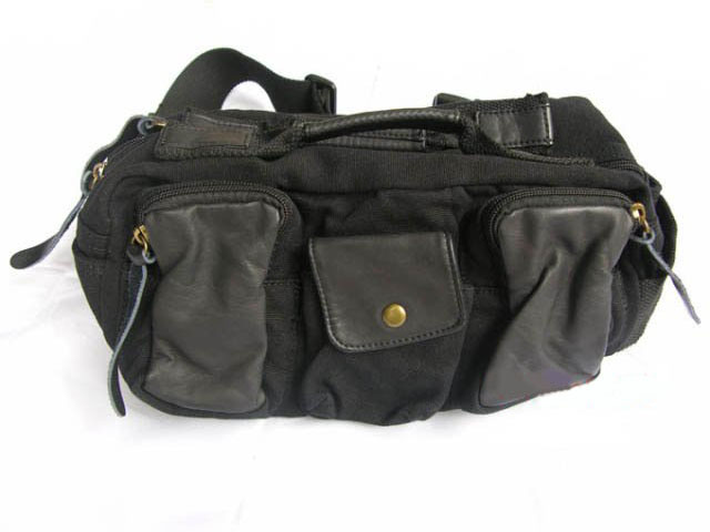 Black With Many Pockets Leather Waist Bags