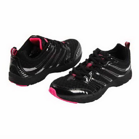 Women's Black Genuine Leather Mesh Breathable Lace-Up Running Shoes