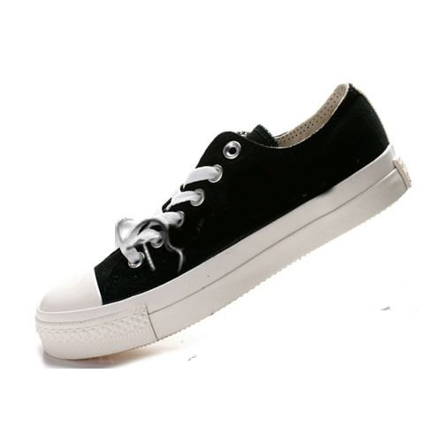 Women's Canvas Black Rubber Lace-up Walking Shoes