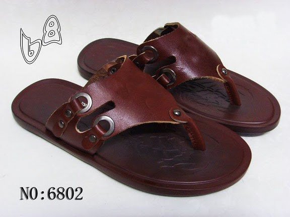 Men's Black & Brown Colour Leather Rubber Sole Flip Flops