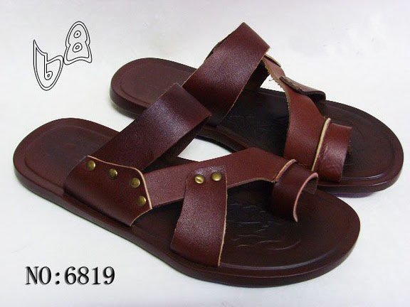 Light Brown Leather Vamp Rubber Sole Outsole Men's Rivets Slipper