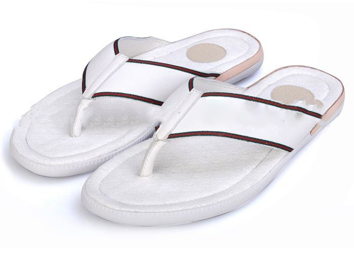 Men's White & Black Colour Soft Leather Rubber Sole Outsole Waterproof Flip Flops