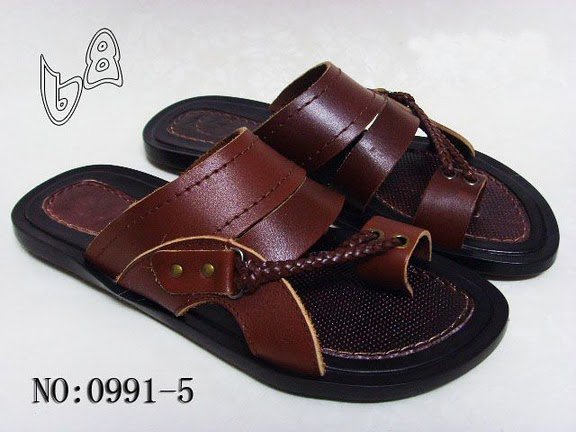 Men's Brown Genuine Leather EVA Slipper