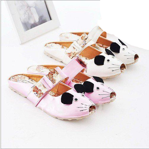 Girls' Cute Little Mouse Design Flowers Braided Hollow Out Toes Slipper