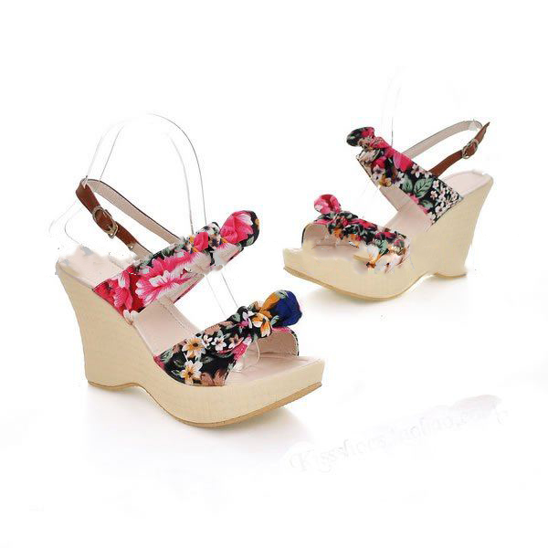 New Bowknot Sweet Women Cotton Fabric High-heeled Sandals