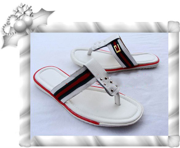 Men's Causal Leisure Leahter White Flip Flops
