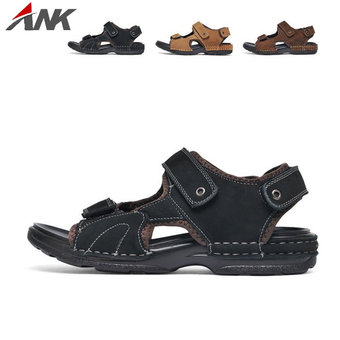 Men's Rubber Sole Genuine Leather Ventilated Three Colours Ankle Wrap Sandals