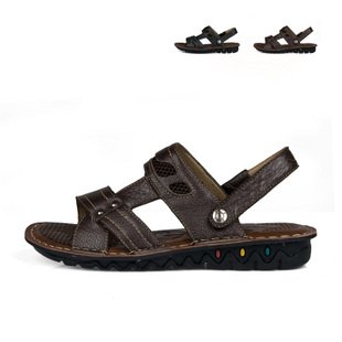 Men's Summer Black Genuine Cow Leather Dual Purpose Sandals