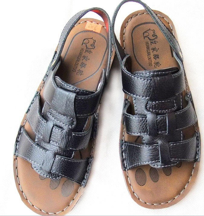 Men's Black Genuine Leather Waterproof Antiskid Comfort Sandals