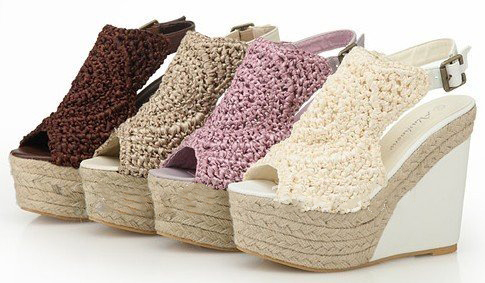 Lady's Fashion Comfortable Buckle Ankle Straps Weaving High Heeled Sandals
