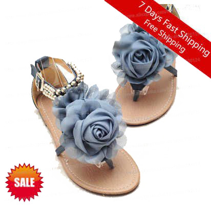 Women's Fashion Flat Flip-flops with Roses Sweet Style Sandal