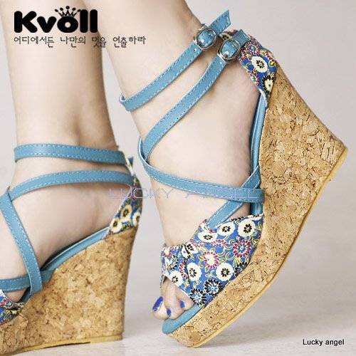 Lady's Fashion Comfortable Colorful Flowers Print Ankle Straps High Heeled Sandals