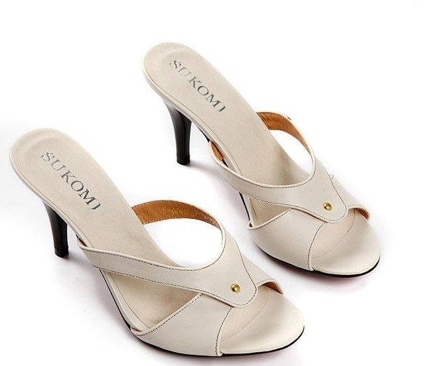 Women's Real Leather All-purpose High Heeled Disposable Slippers