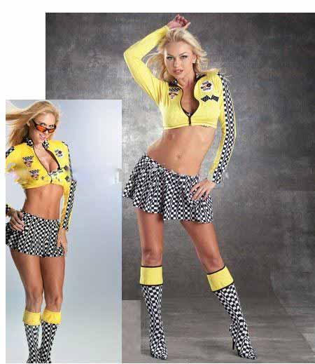 Yellow with Black and White Square Style Open Zipper Stand Collar Sexy Roleplay Costume